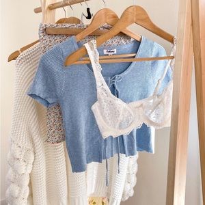 Blue knit tie up shirt